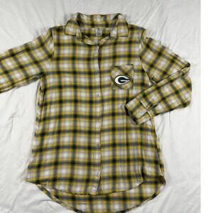 NFL Team Apparel Green Bay Packers Womens Plaid Shirt Yellow Large